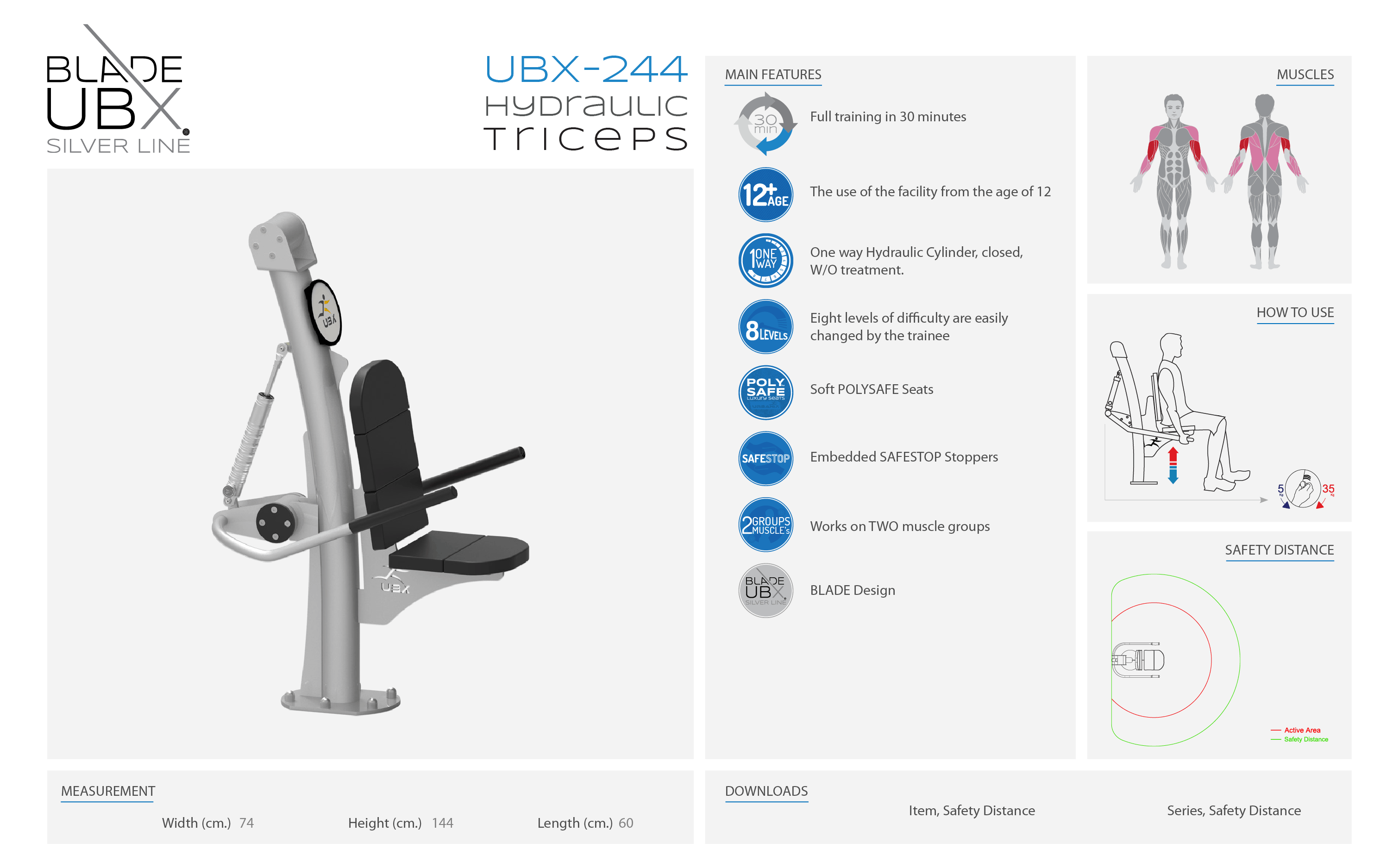 ubx-244 hydraulic triceps - אורבניקס - מתקן כושר - מאמן זרוע אחורית