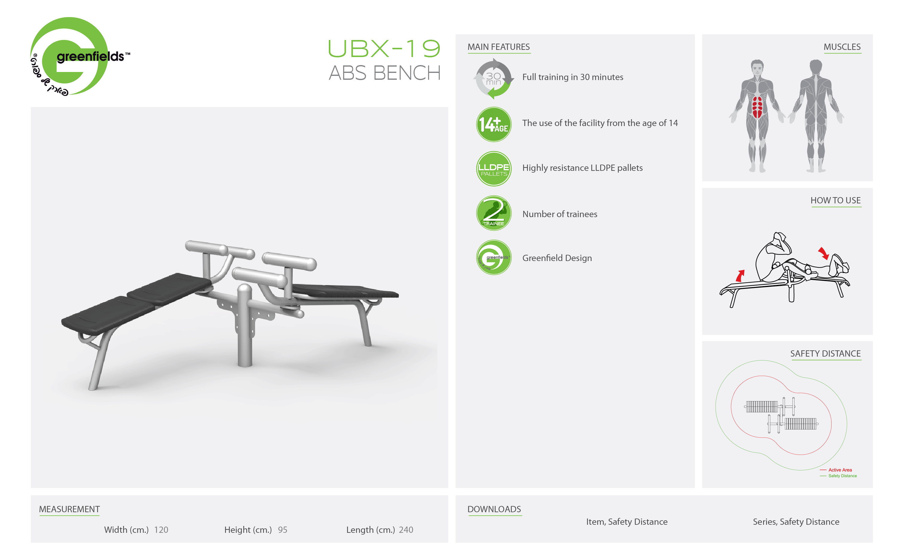 ubx-19 abs bench - אורבניקס - מתקן כושר - ספות עליית בטן זוגי